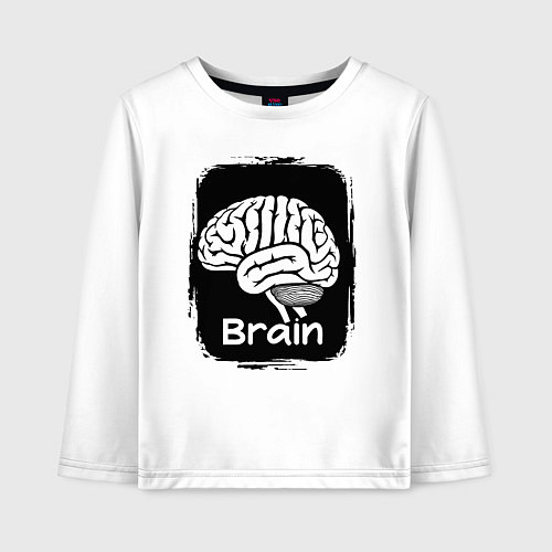 Детский лонгслив Мозг на черном / Белый – фото 1