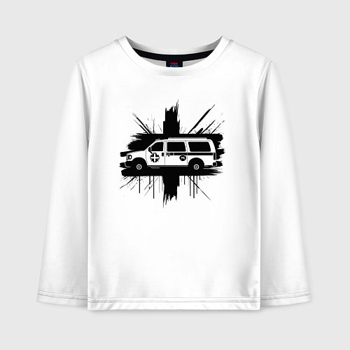 Детский лонгслив Скорая помощь черный силуэт на фоне всплеска / Белый – фото 1