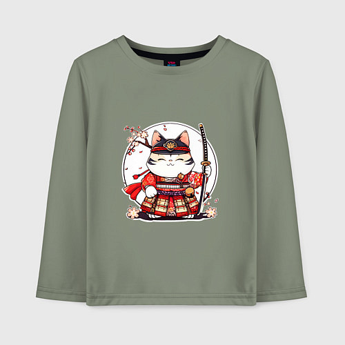 Детский лонгслив Кот самурай на фоне луны / Авокадо – фото 1
