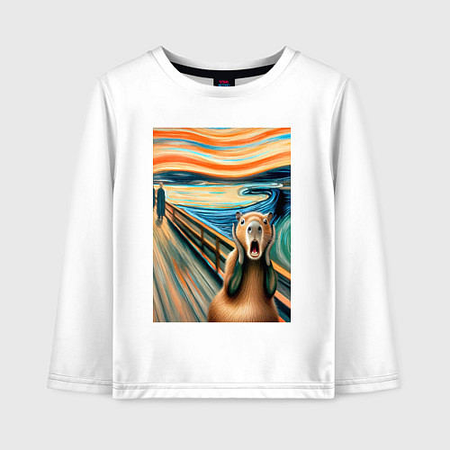 Детский лонгслив Капибара кричит - мем нейросеть / Белый – фото 1