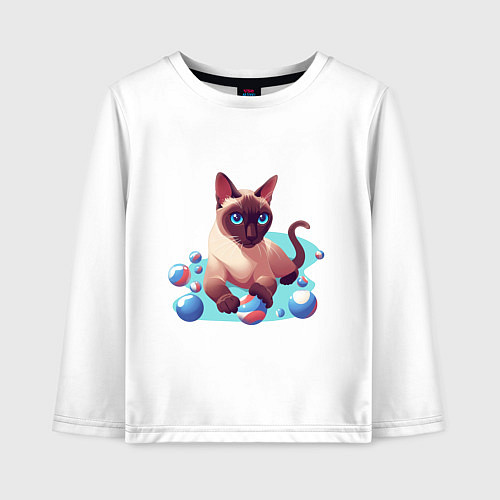 Детский лонгслив Синеглазый кот / Белый – фото 1