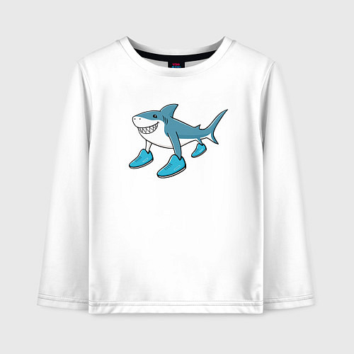 Детский лонгслив Тралалеро тралала, акула в кроссовках, мем / Белый – фото 1