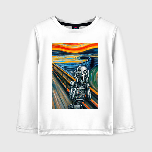 Детский лонгслив Робот кричит - мем нейросеть / Белый – фото 1