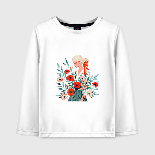 Детский лонгслив Маки и блондинка / Белый – фото 1