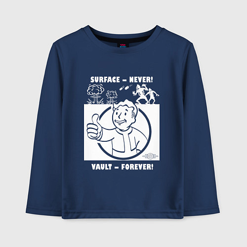 Детский лонгслив Поверхность никогда - убежище навсегда / Тёмно-синий – фото 1
