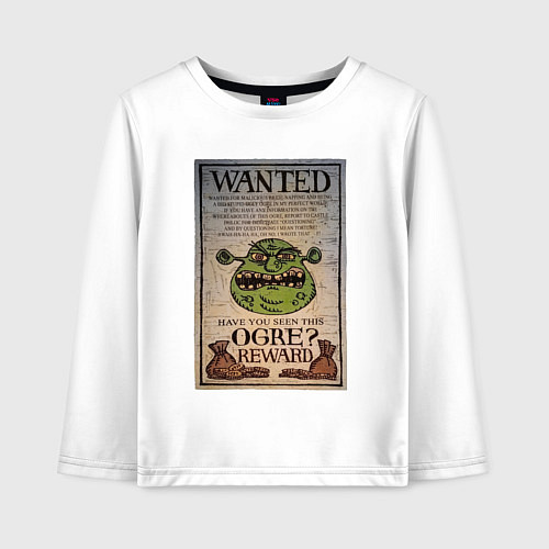 Детский лонгслив Разыскивается огр / Белый – фото 1