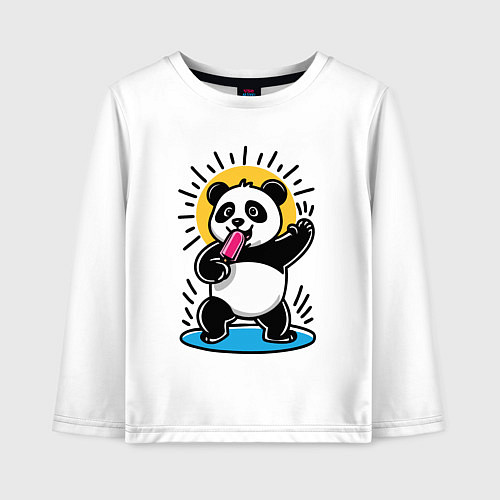 Детский лонгслив Панда с мороженым в стиле комикса / Белый – фото 1
