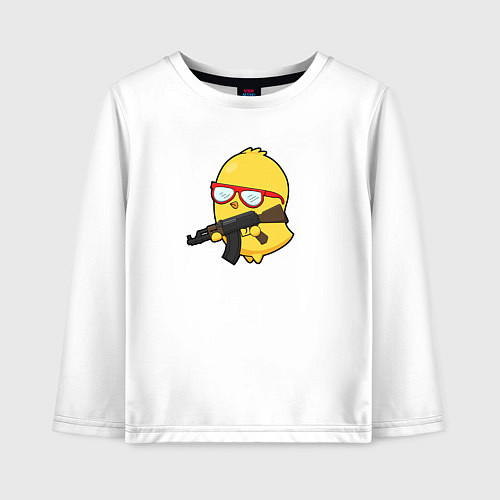Детский лонгслив Цыпленок и автомат / Белый – фото 1