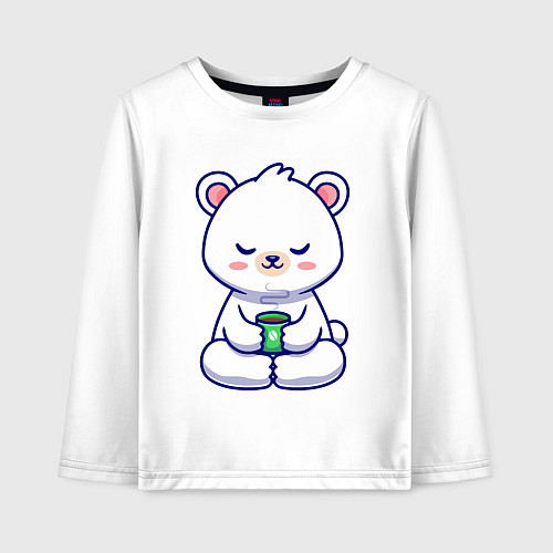 Детский лонгслив Мишка на кофейном релаксе / Белый – фото 1