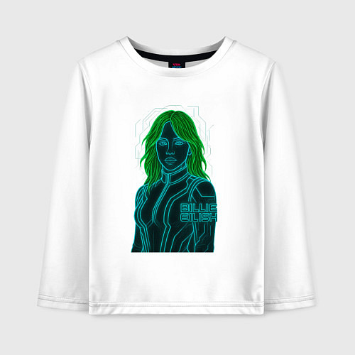 Детский лонгслив Билли Айлиш из неоновых линий / Белый – фото 1
