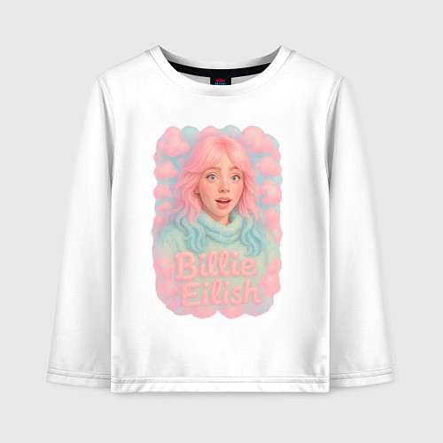 Детский лонгслив Билли Айлиш в розовыми волосами / Белый – фото 1