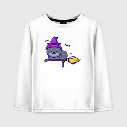Лонгслив хлопковый детский Cat witch, цвет: белый