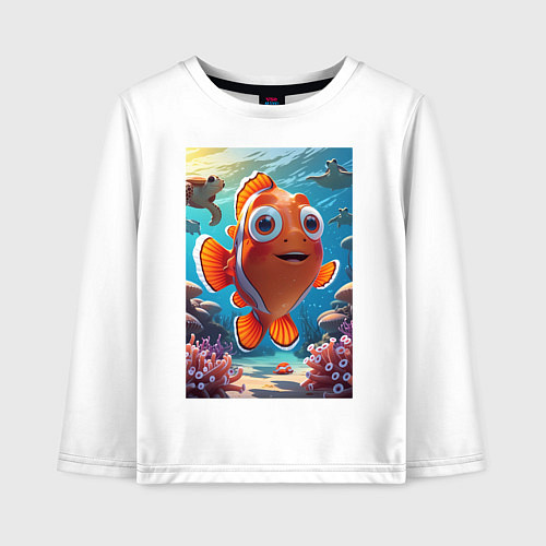 Детский лонгслив Рыбка клоун плавает с черепахами / Белый – фото 1