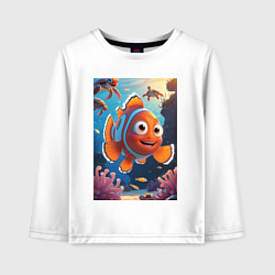 Детский лонгслив Рыбка клоун плавает с черепахами