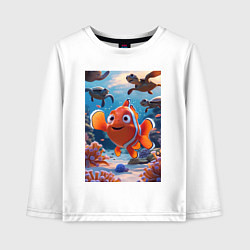 Детский лонгслив Рыбка клоун плавает с черепахами