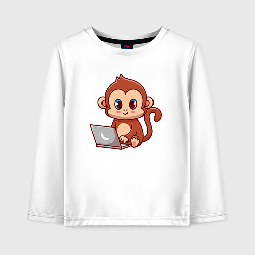 Детский лонгслив Обезьянка с ноутбуком / Белый – фото 1