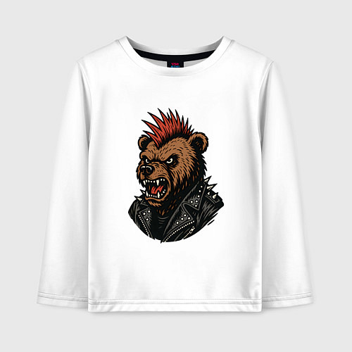 Детский лонгслив Медведь панк / Белый – фото 1