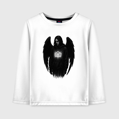 Детский лонгслив Bones с черными крыльями / Белый – фото 1