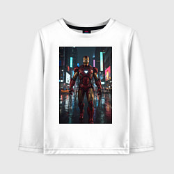 Детский лонгслив Железный человек посреди ночного города