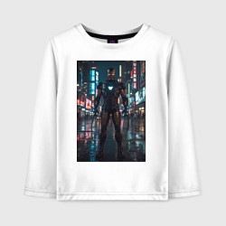 Детский лонгслив Железный человек посреди ночного города