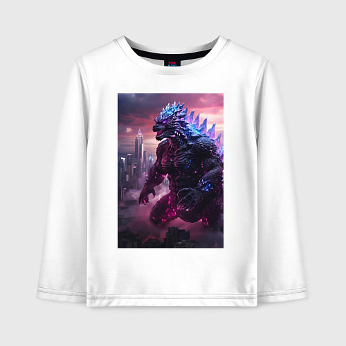 Детский лонгслив Годзилла посреди мегаполиса / Белый – фото 1
