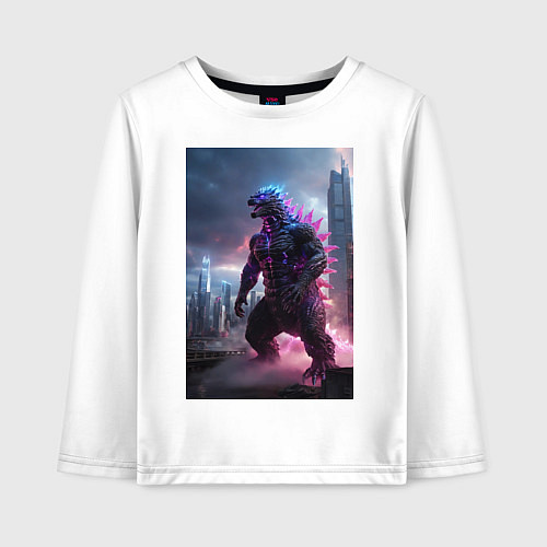 Детский лонгслив Годзилла посреди мегаполиса / Белый – фото 1