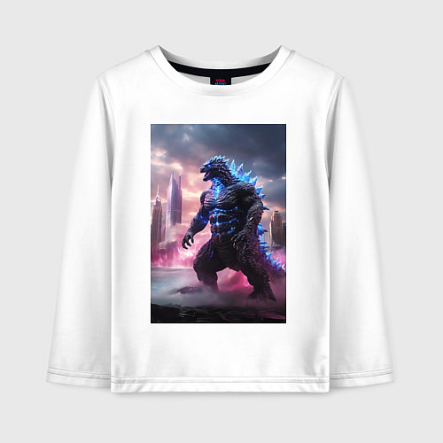 Детский лонгслив Годзилла посреди мегаполиса / Белый – фото 1