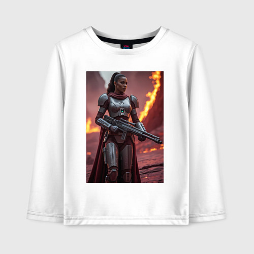 Детский лонгслив Девушка-Мандалорец в броне / Белый – фото 1