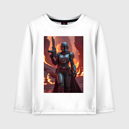 Детский лонгслив Девушка-Мандалорец в броне / Белый – фото 1
