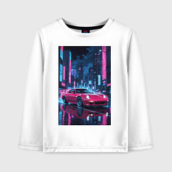 Детский лонгслив Вишневый спорткар по мокрой дороге