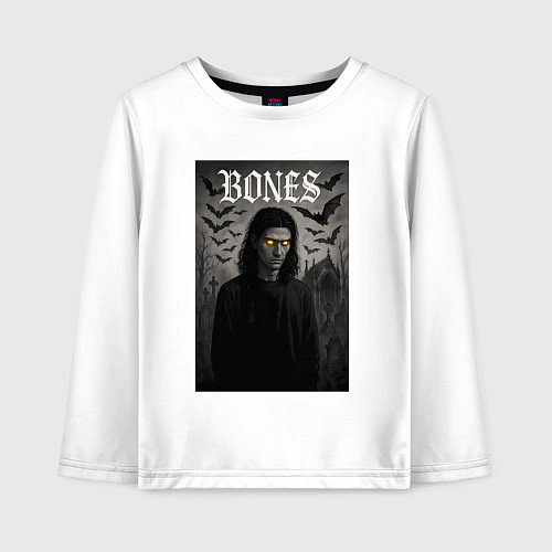 Детский лонгслив Bones с желтыми горящими глазами / Белый – фото 1