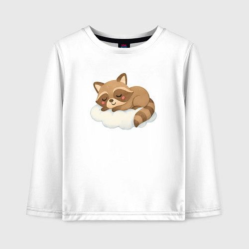 Детский лонгслив Милый енот на облачке / Белый – фото 1