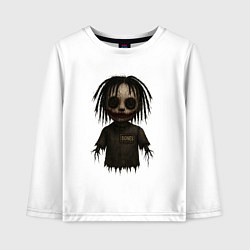 Лонгслив хлопковый детский Bones хоррор кукла, цвет: белый