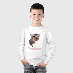 Лонгслив хлопковый детский Cat literally me, цвет: белый — фото 2