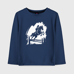 Лонгслив хлопковый детский Всадник на коне, преодолевающий барьер, цвет: тёмно-синий