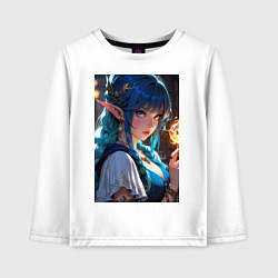 Лонгслив хлопковый детский Прекрасная эльфийка-маг с шаром огня, цвет: белый