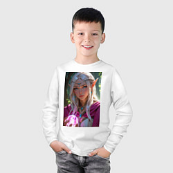 Лонгслив хлопковый детский Прекрасная эльфийка с магической сферой, цвет: белый — фото 2