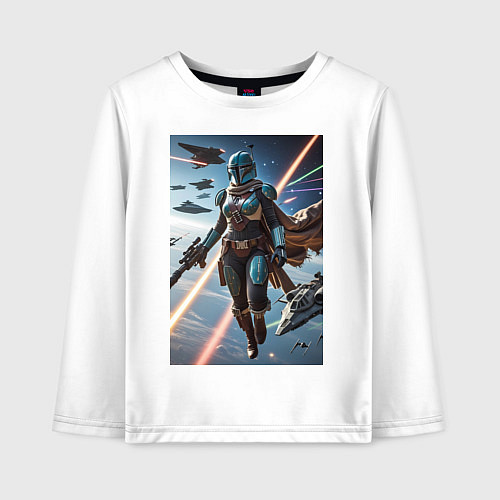 Детский лонгслив Девушка-мандалорец в космосе / Белый – фото 1