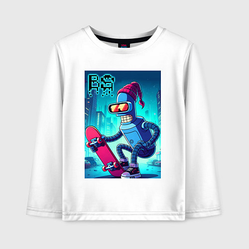 Детский лонгслив Bender skateboarding - ai art fantasy / Белый – фото 1
