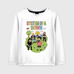 Лонгслив хлопковый детский System of a Down, мультяшный стиль, цвет: белый