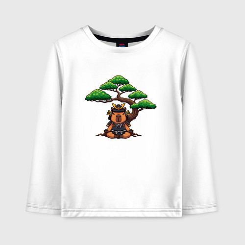 Детский лонгслив Капибара самурай под бонсаем / Белый – фото 1