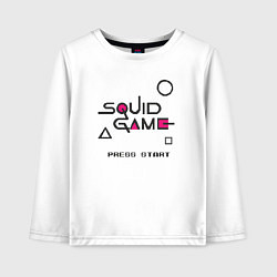 Лонгслив хлопковый детский Squid game press start, цвет: белый