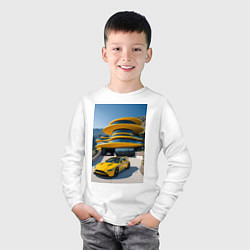 Лонгслив хлопковый детский Желтый суперкар у дома, цвет: белый — фото 2