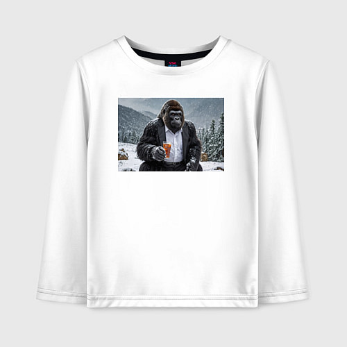 Детский лонгслив Горилла в костюме: зимний релакс / Белый – фото 1