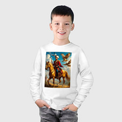 Лонгслив хлопковый детский Казак на коне с совами, цвет: белый — фото 2