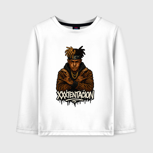 Детский лонгслив XXXTentacion скрещенные руки / Белый – фото 1