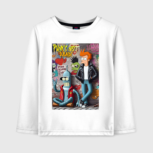 Детский лонгслив Бендер и Фрай - панк жив / Белый – фото 1
