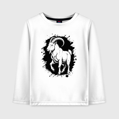 Детский лонгслив Черный козёл в черном пятне / Белый – фото 1