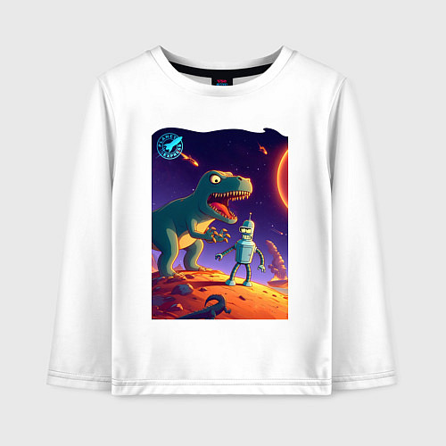 Детский лонгслив Робот-сгибальщик Бендер прилетел на планету диноза / Белый – фото 1