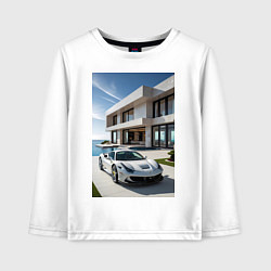Лонгслив хлопковый детский Белый суперкар у дома, цвет: белый